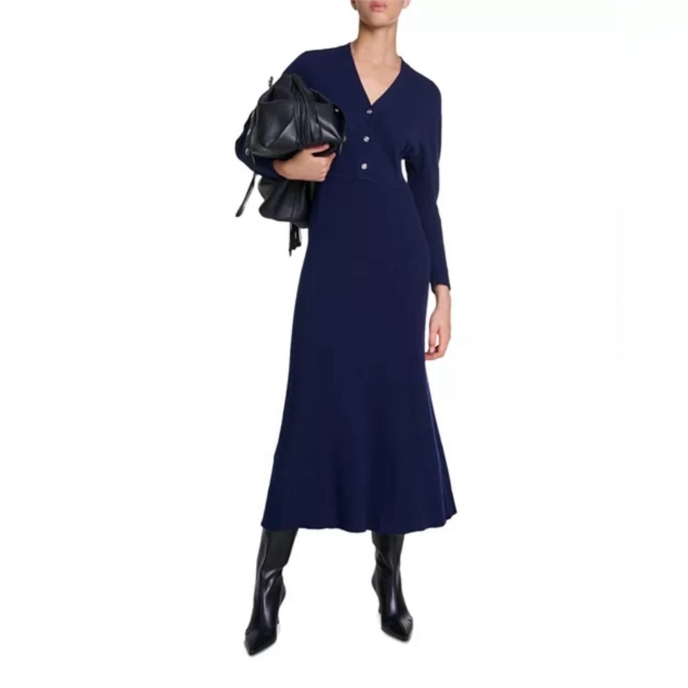 MAJE V-Neck Wool And Cashmere-Blend Maxi